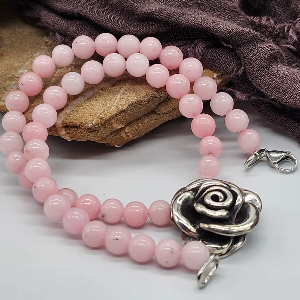 Roses Quartz Genuine Necklace 925 Sterling Silver Rose Pendant Unique Design